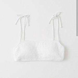 Abercrombie White Smocked Bralette Tie Bikini Top